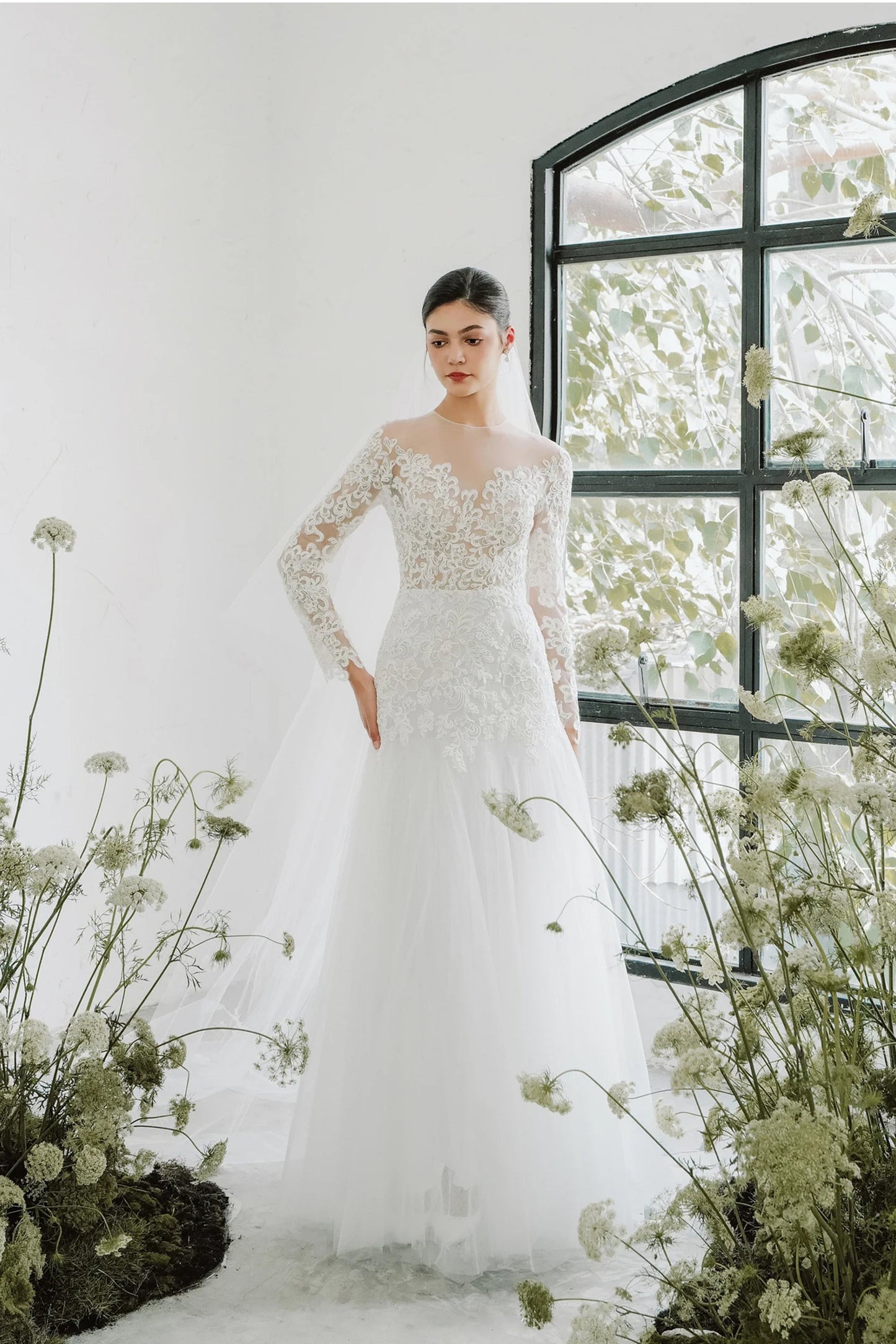 Robe de mariée Emma, ​​robe de bureau d'enregistrement à manches longues