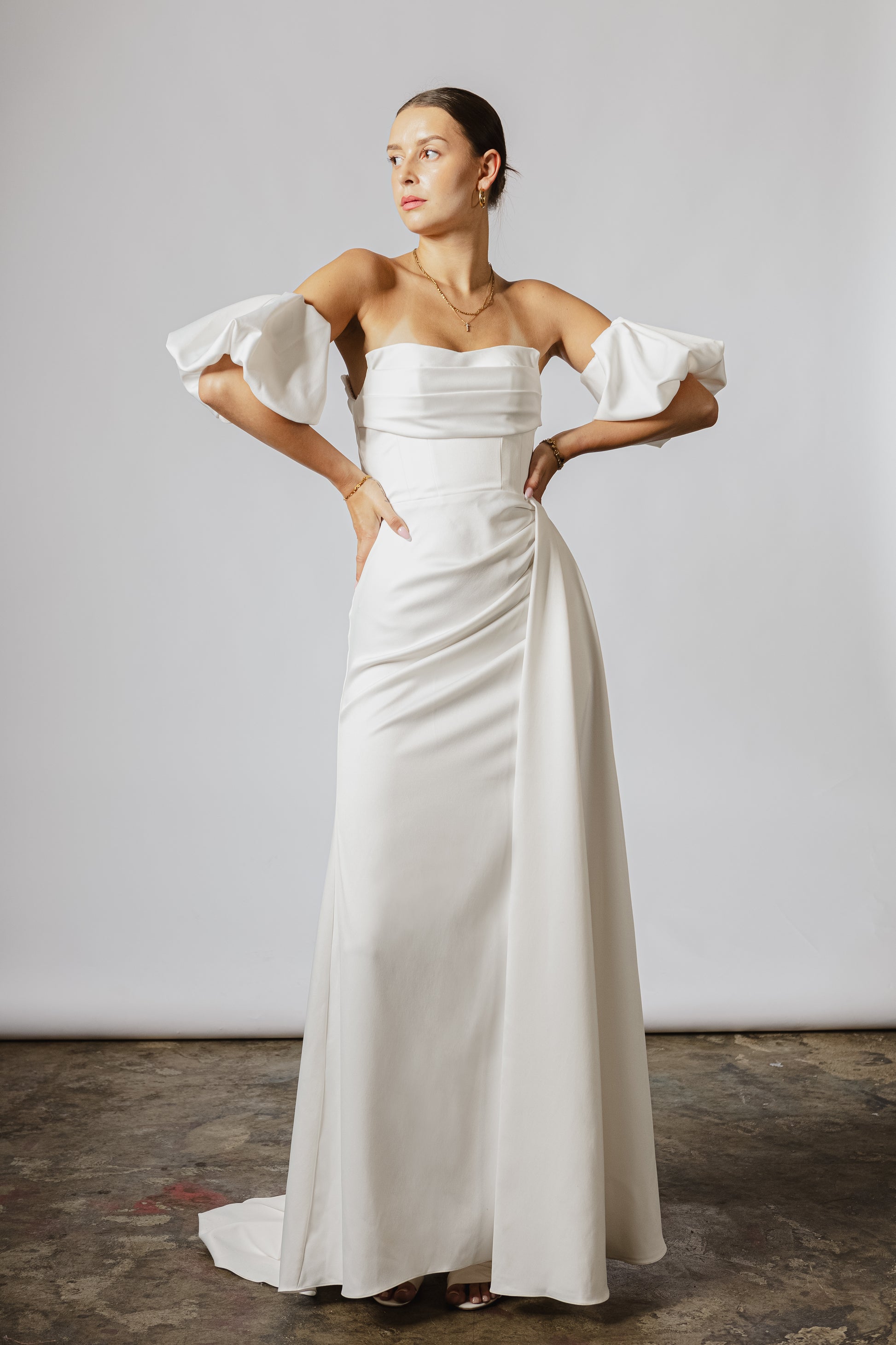 Wedding dress with romantic puff sleeves for modern brides