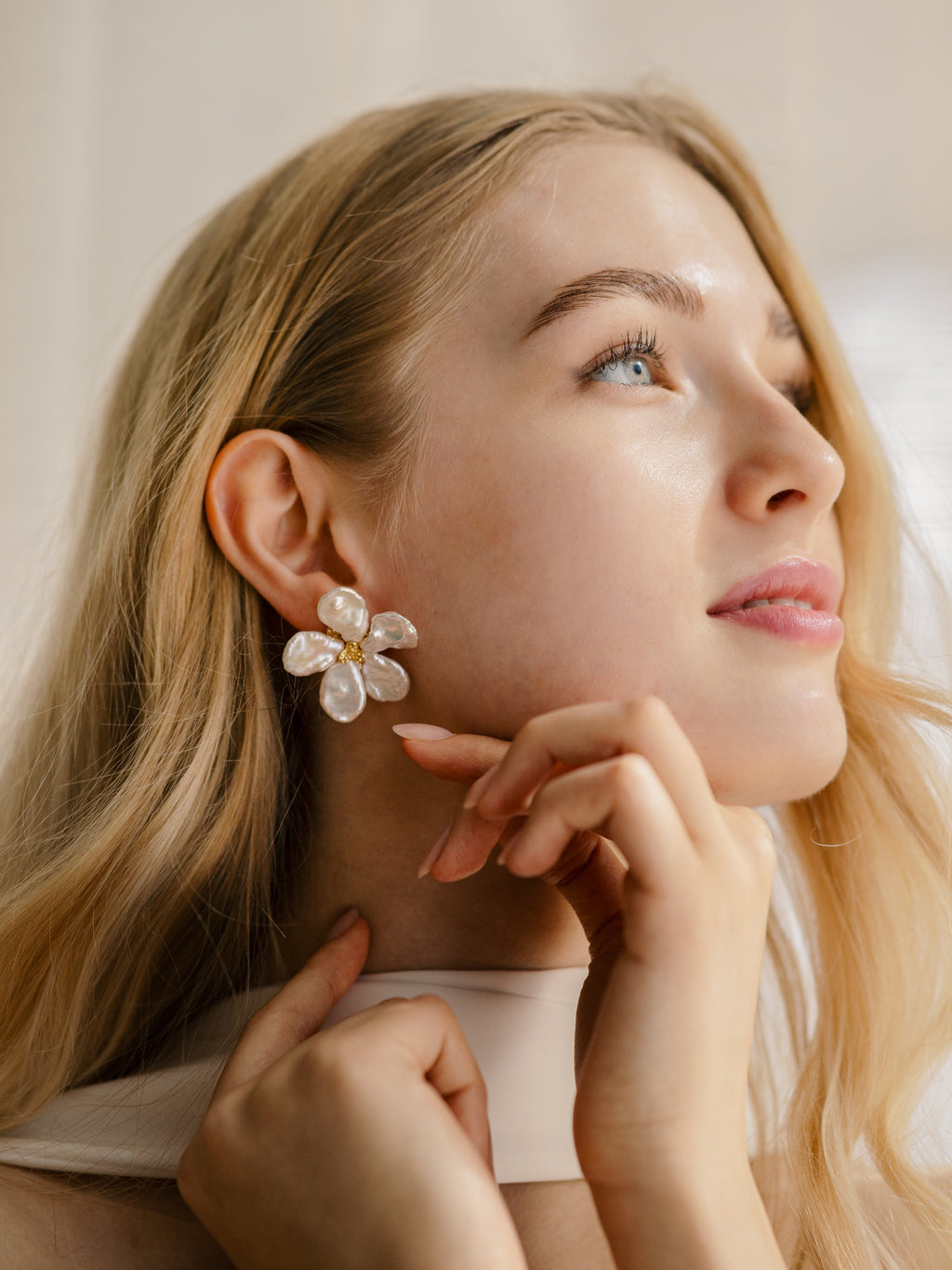 Moon - Braut Ohrringe mit Perlen Blumen