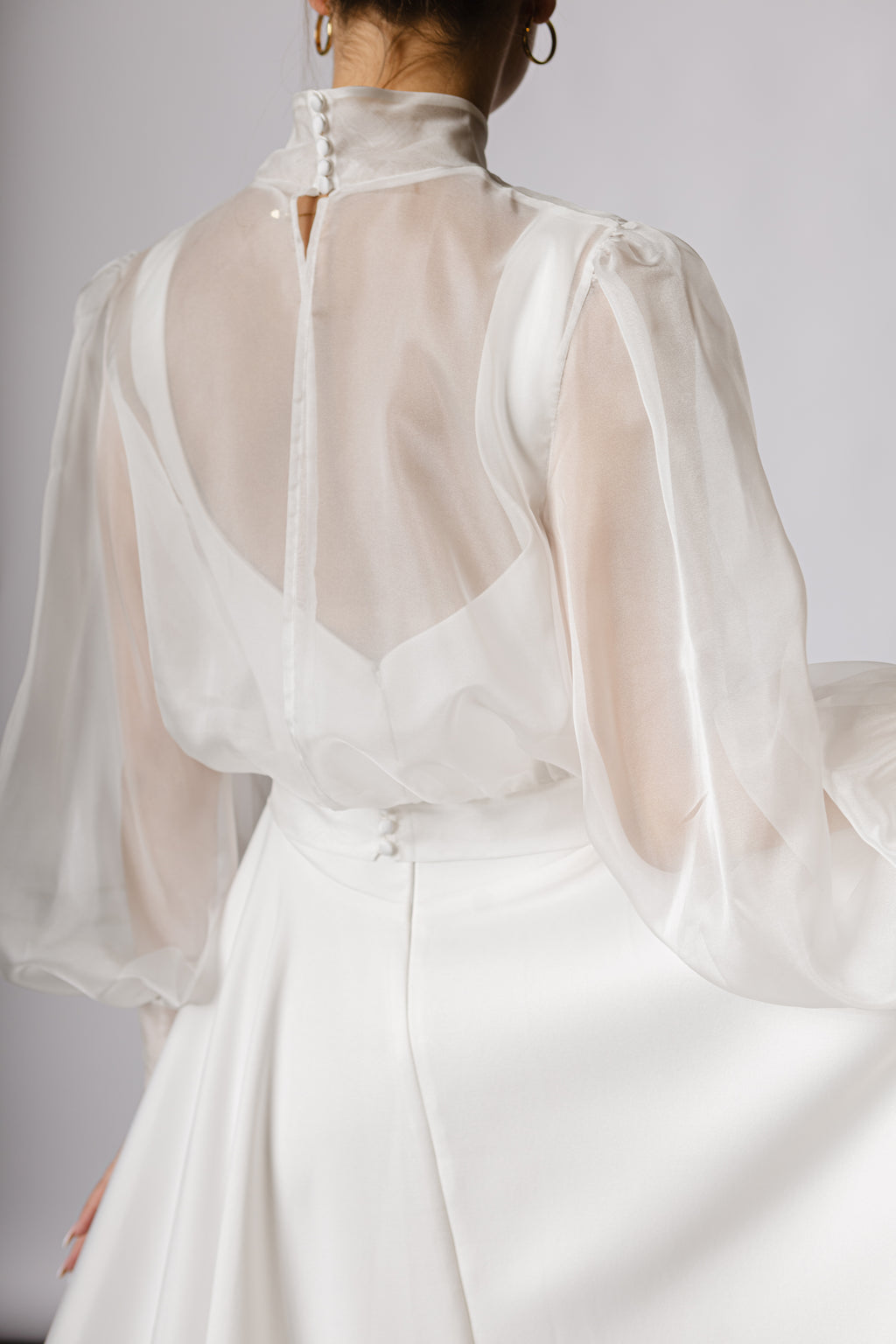 Transparente BrautBluse von Organza, Blusentop mit Ärmeln