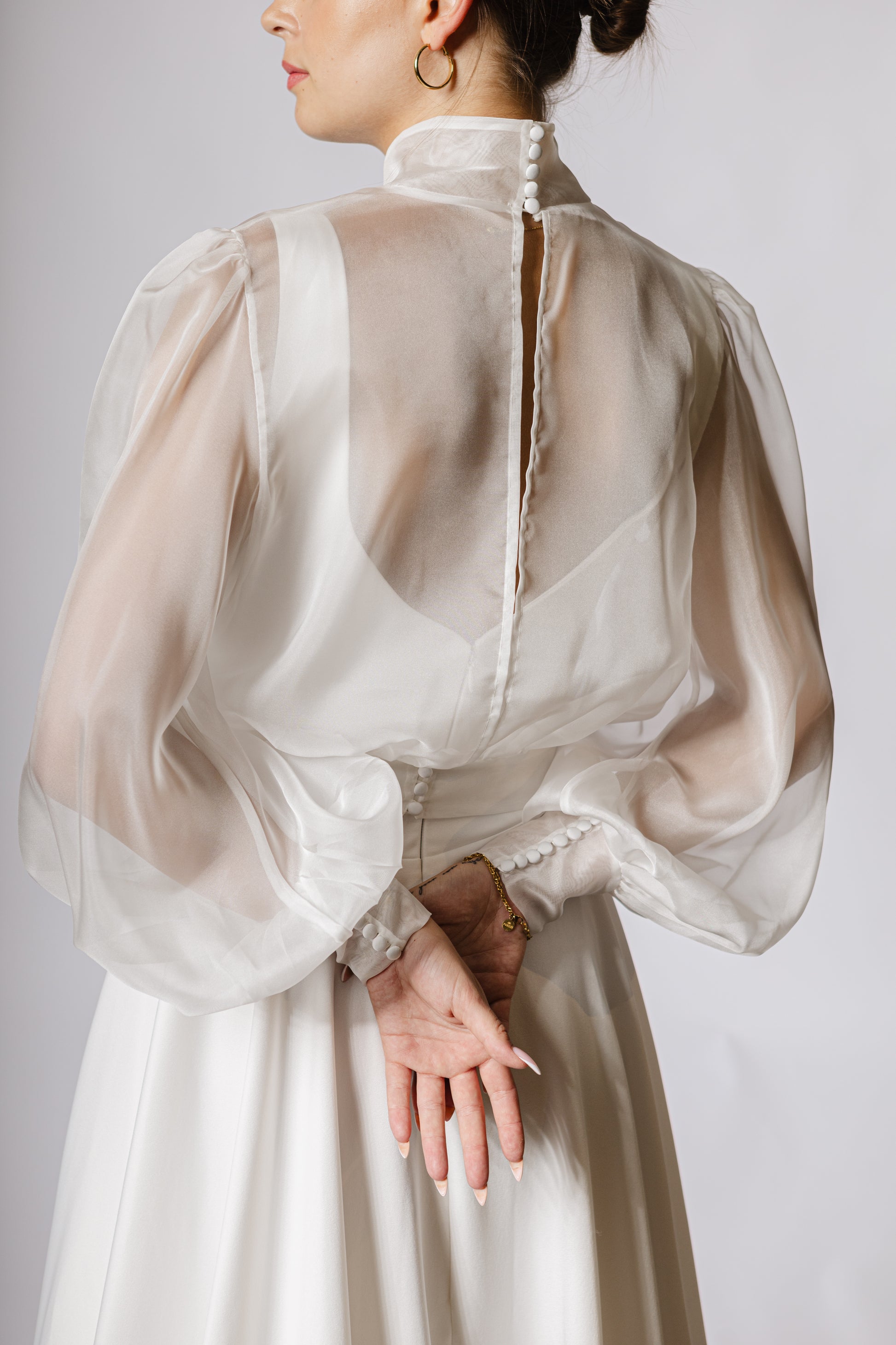 Transparente BrautBluse von Organza, Blusentop mit Ärmeln