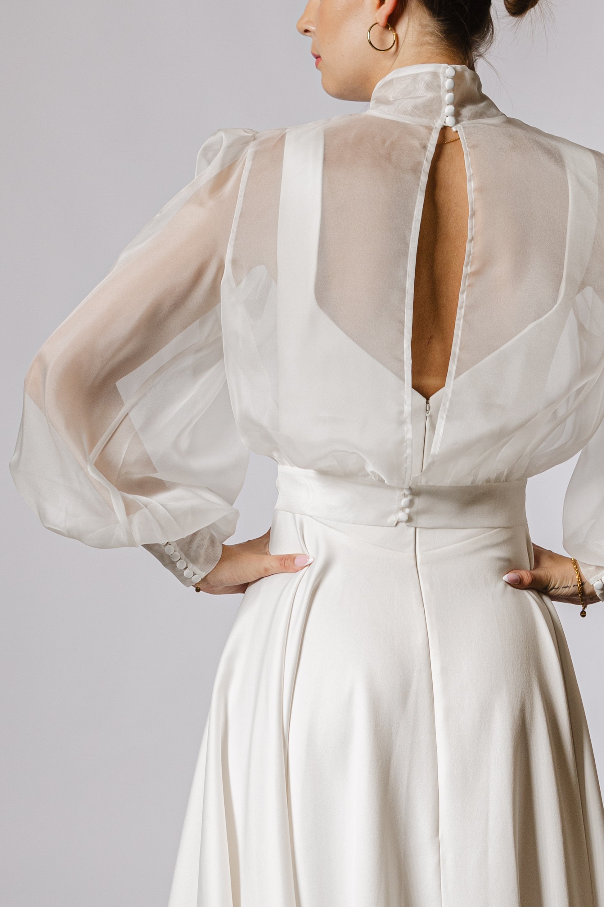 Transparente BrautBluse von Organza, Blusentop mit Ärmeln