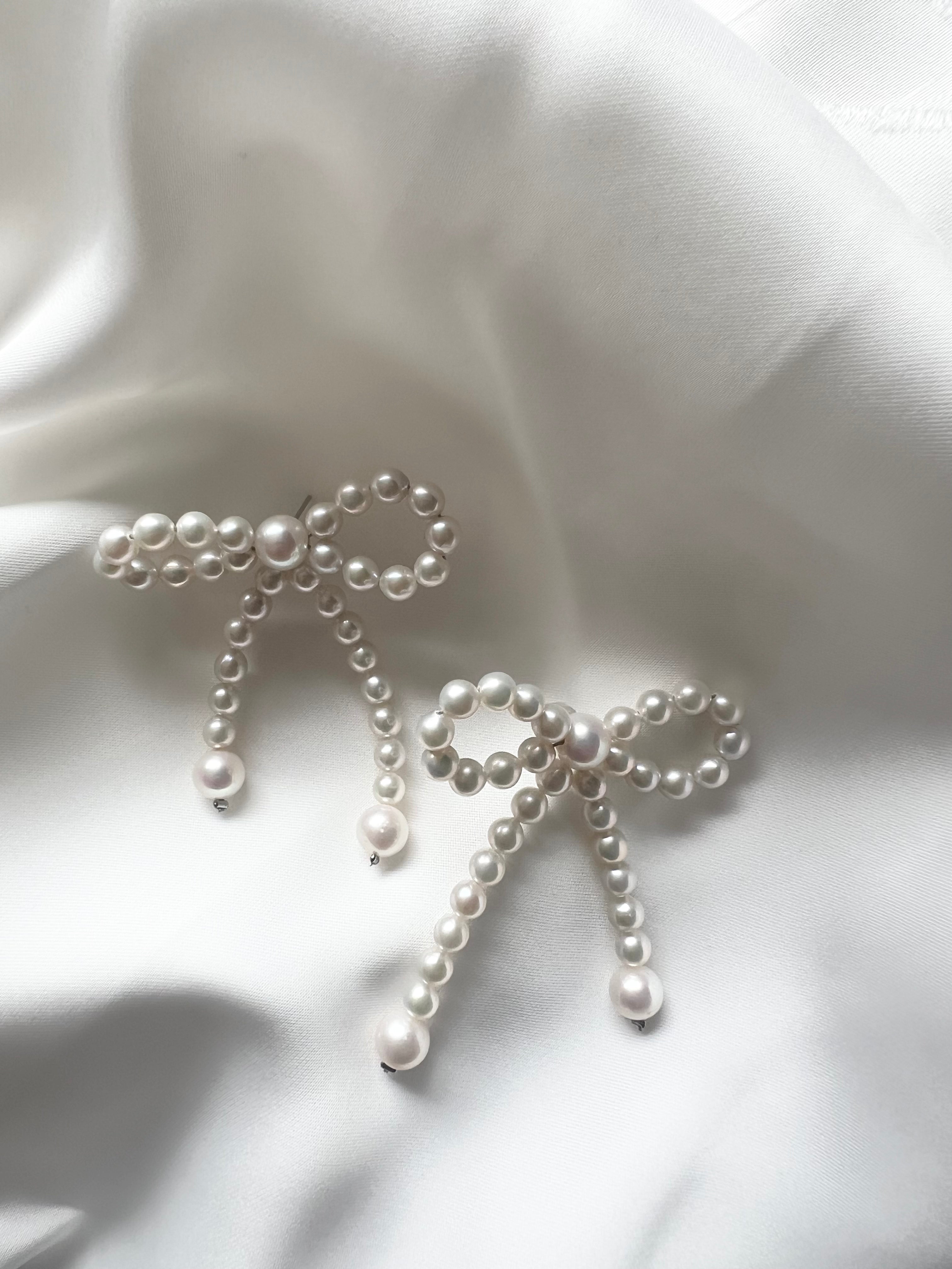 Bridal bow pearl earrings braut schleife perlen Ohrringe 