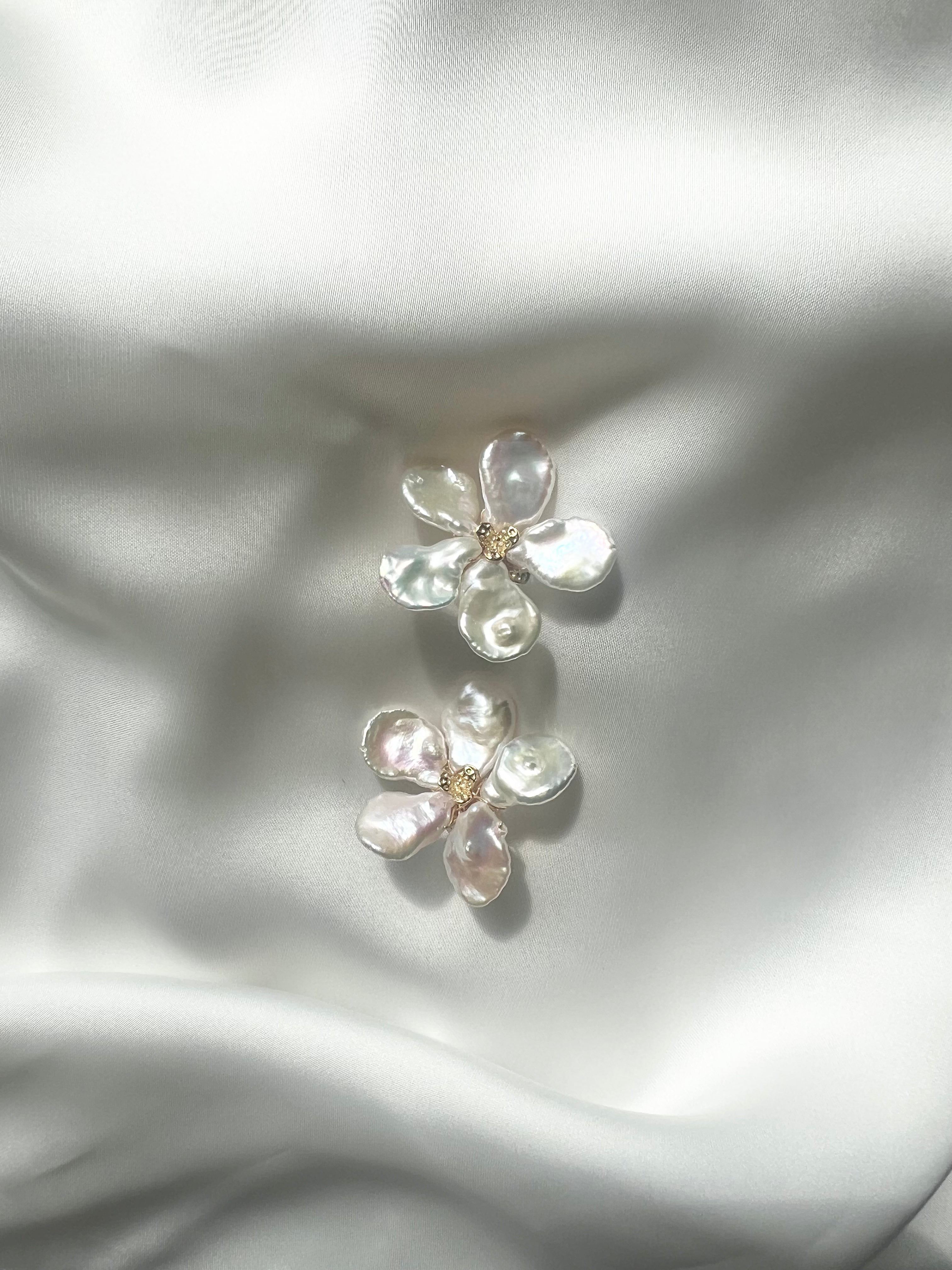 Bridal flower pearl earrings braut perlen Ohrringe 