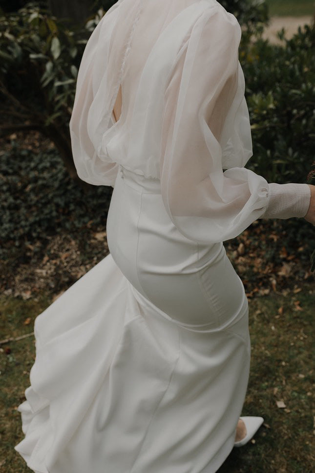 Durchsichtige Bluse aus Organza Braut Oberteil, Blusen Top mit Puffärmeln 