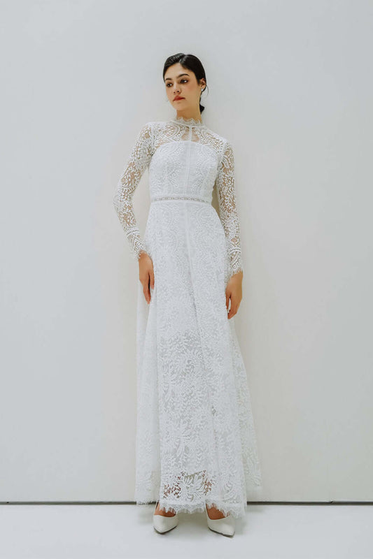Boho Langarm Schlichte, elegante Brautkleider aus Spitze