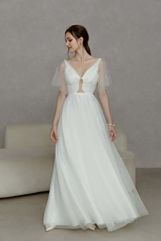 Langarmiges, rückenfreies, minimalistisches und schlichtes Hochzeitskleid verlobungskleider Standesamt