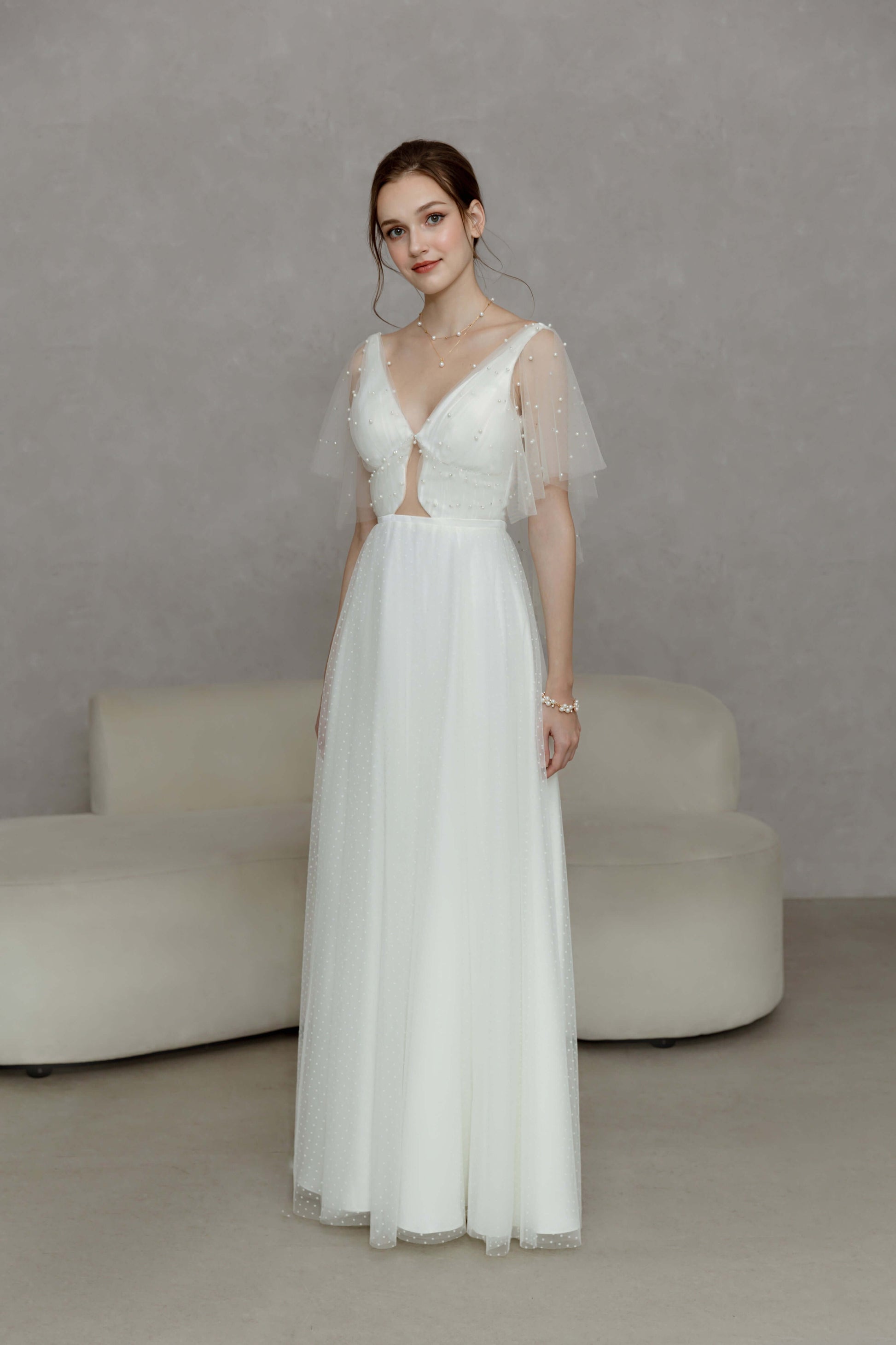 Langarmiges, rückenfreies, minimalistisches und schlichtes Hochzeitskleid verlobungskleider Standesamt